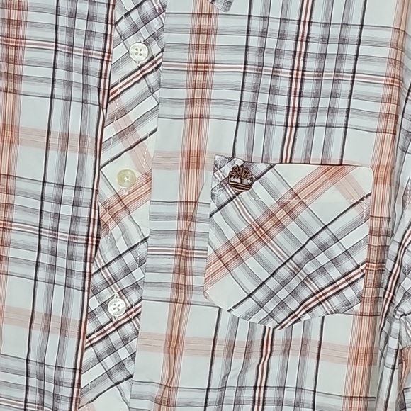 Timberland Men's Shirt Beige/Orange/Brown 100% Cotton Short Sleeve Button Up L - Picture 3 of 10